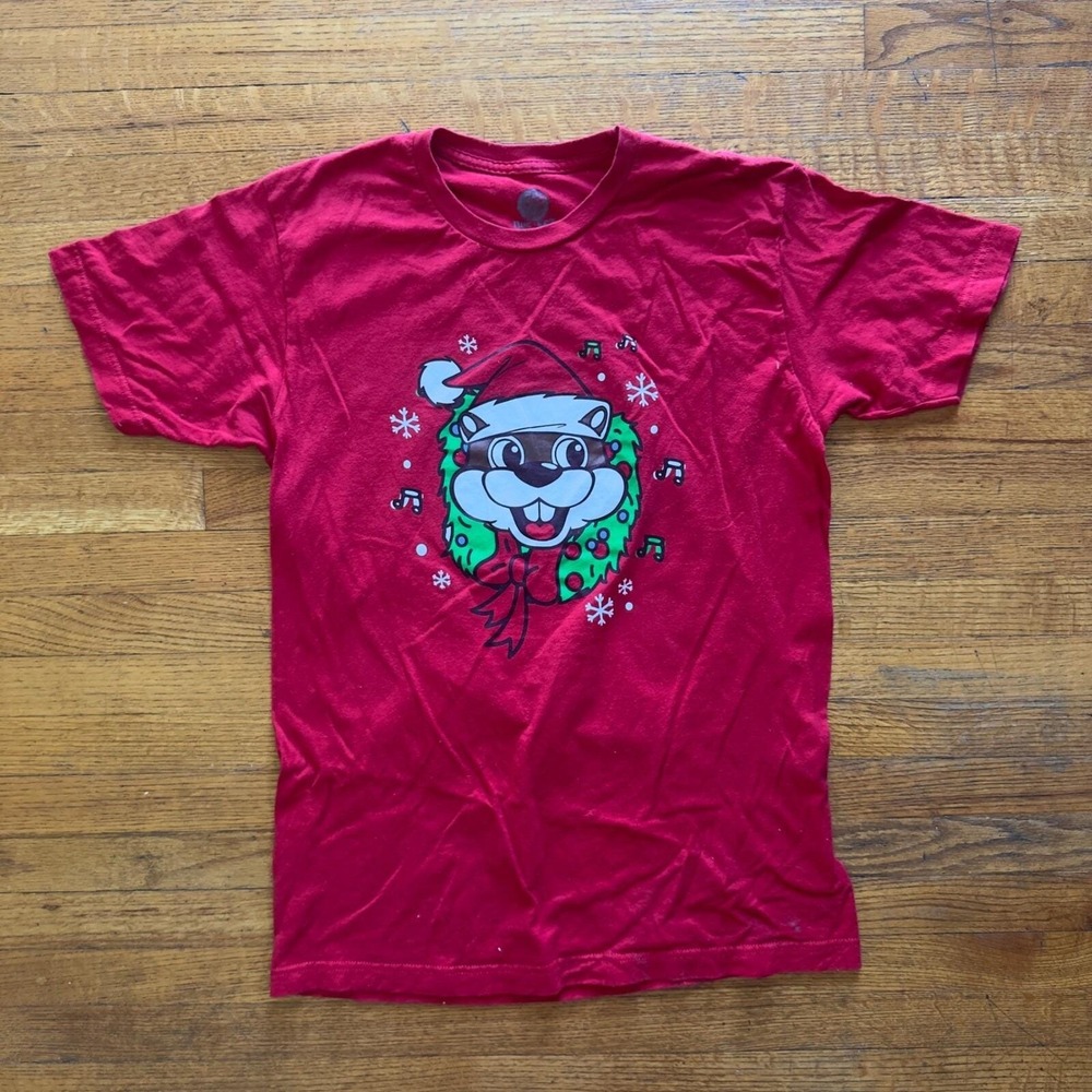 Buc-ee's Unisex Christmas Beaver Graphic Tee Holiday T-Shirt Red Size M